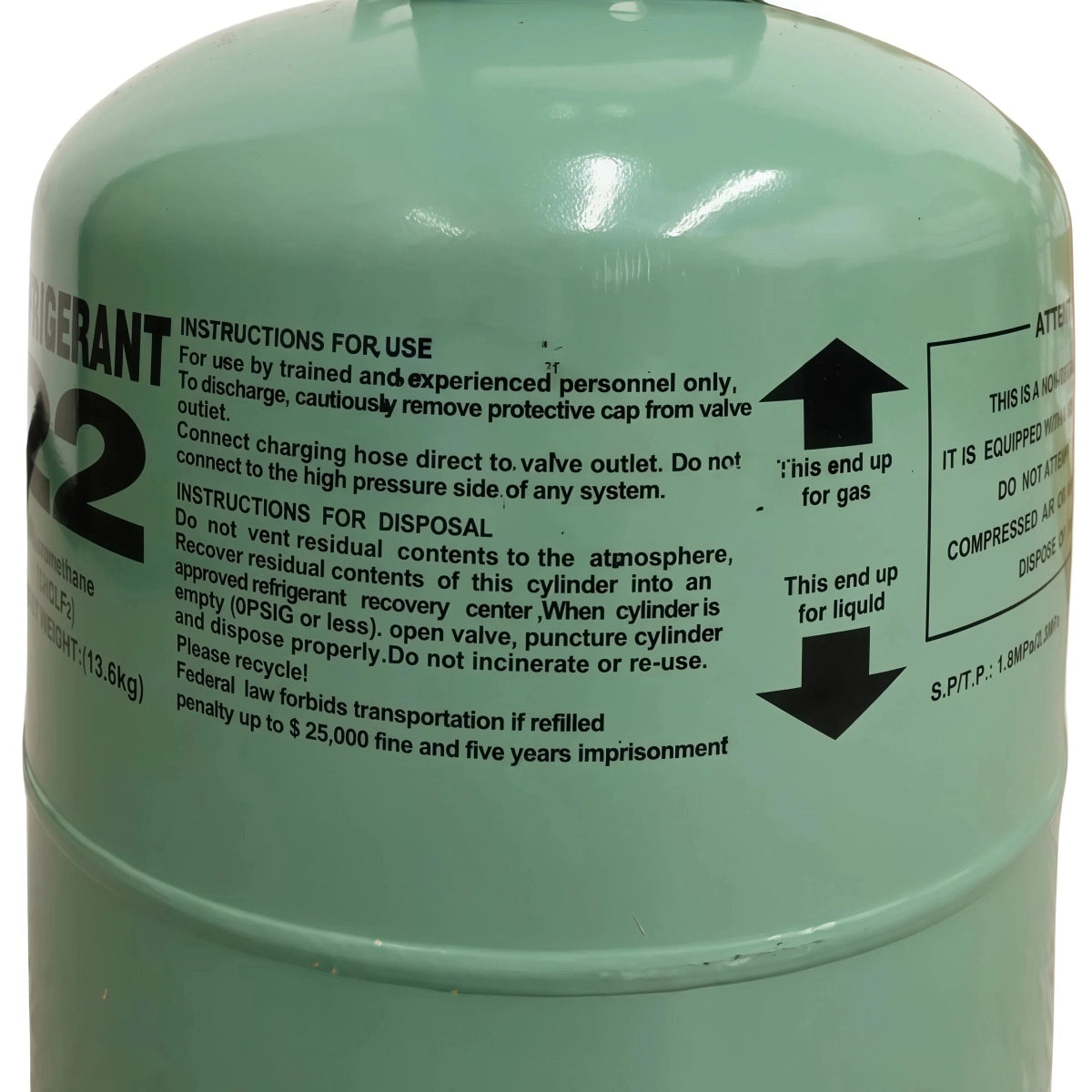 22LB R22 Refrigerant Freon for Air Conditioners – Steel Cylinder Packaging Tank