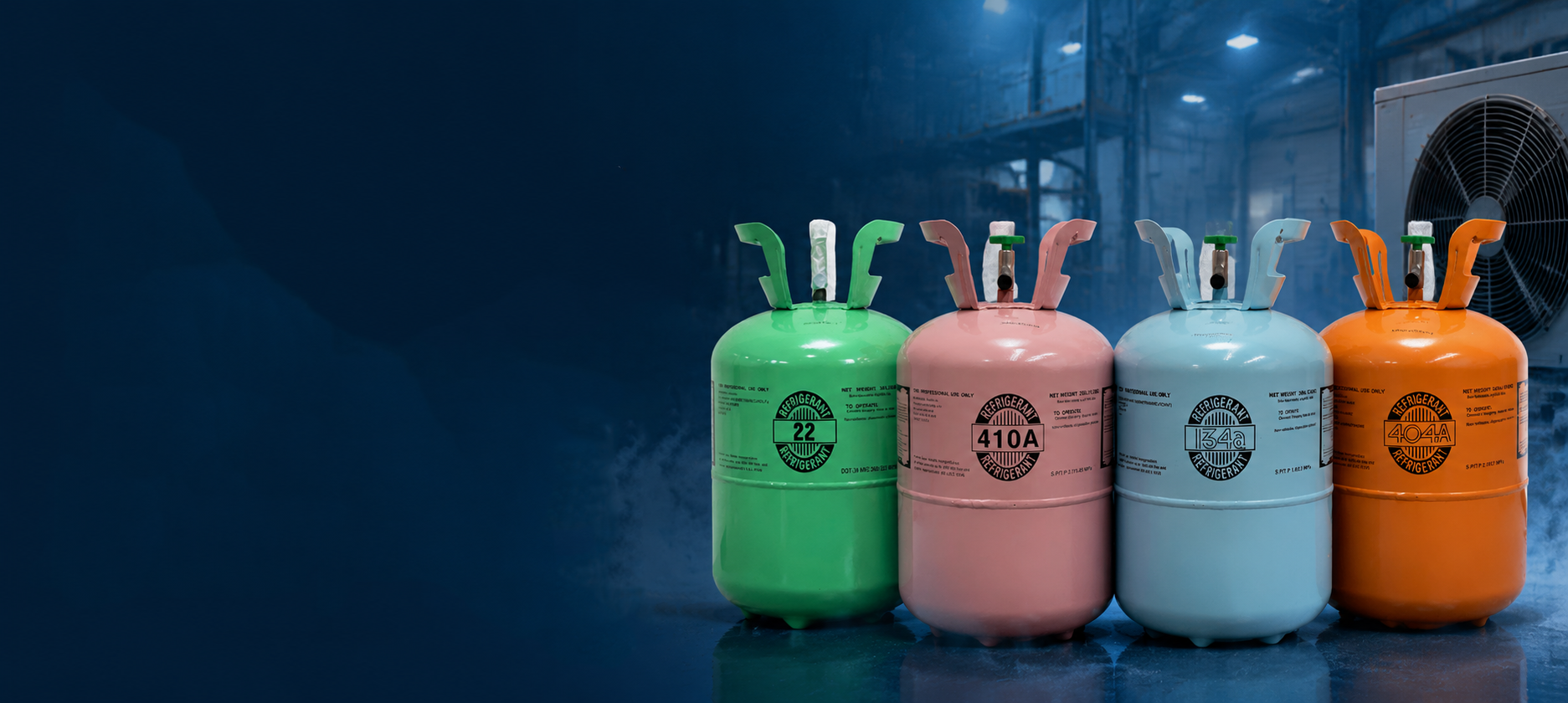 X Refrigerant HVAC refrigerants including R-22, R-410A, R-134a and R-404A cylinders for HVAC systems